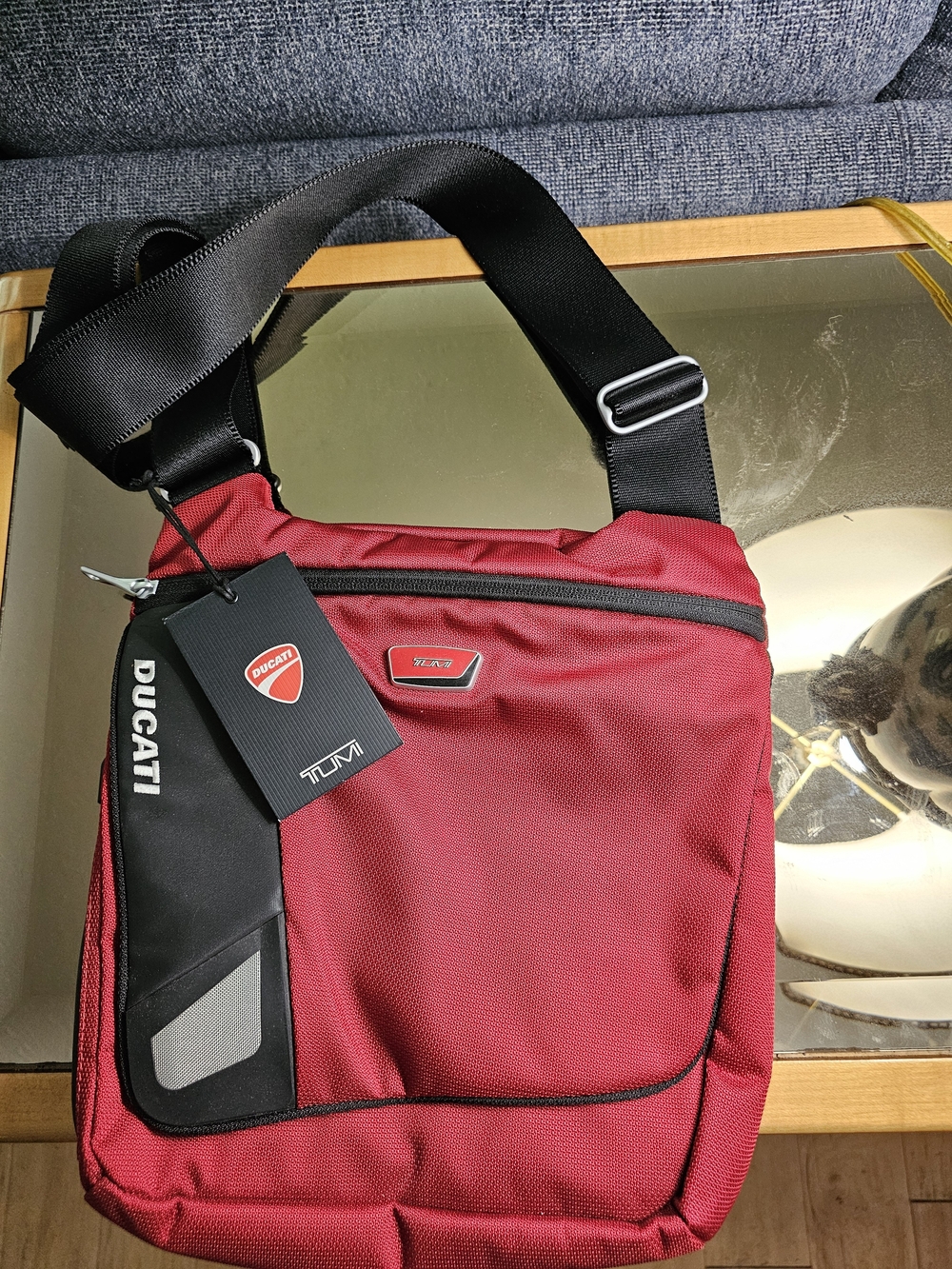 Tumi x Ducati Red Nylon Messenger Bag with Black Strap